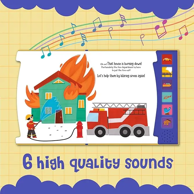 Custom Printing 10 Buttons Educational Vehicle Sound Book Child Interactive Electronic Learning Books For Kids
