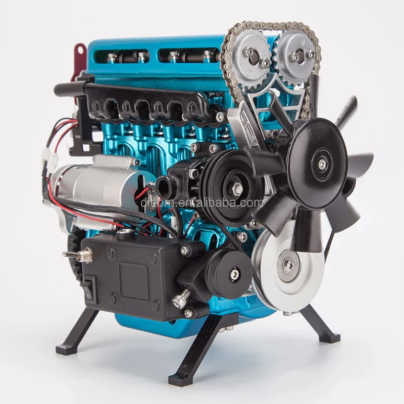 Aluminum Alloy Turbocharged 4-Cylinder Engine DIY Assembly Model Metal Engines Mechanical Science Education Toy