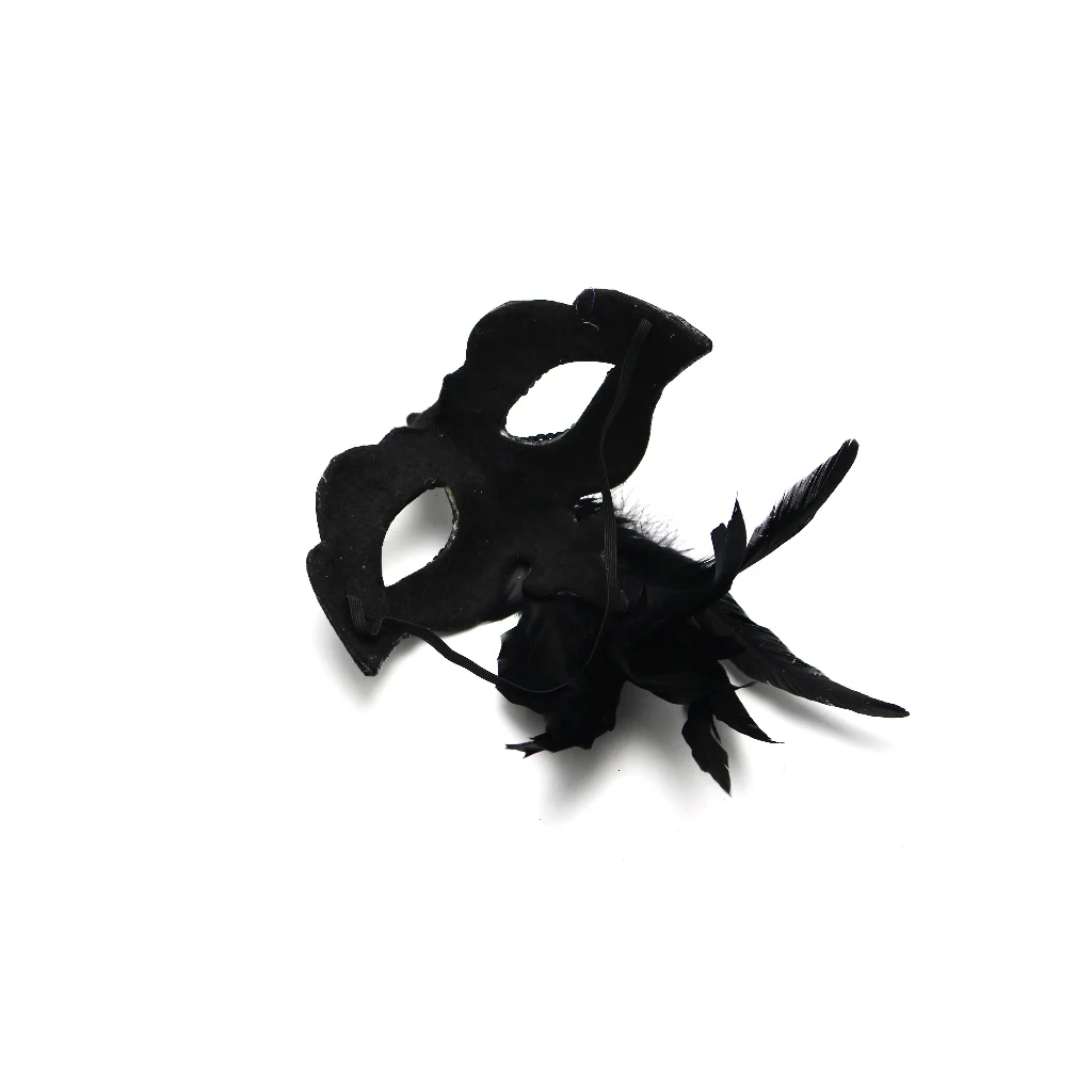 Halloween Scary Fluffy Feather Mask Parade Masquerade Flip Sequins Black and Silver Crow Raven Feather Mask
