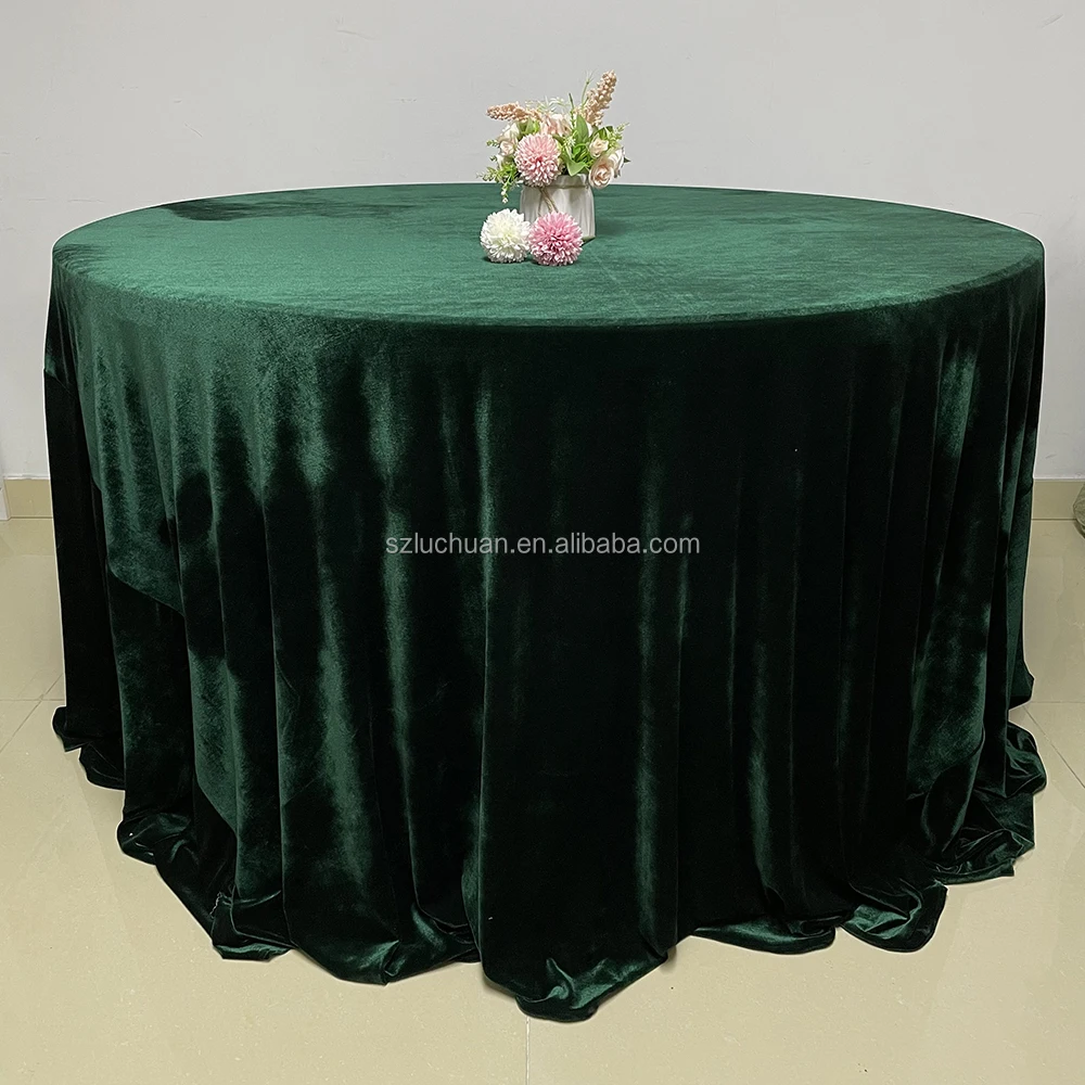Luchuan Round Velvet Tablecloth Dark Green Table Cloth Overlay Crushed Velvet Table Cloth