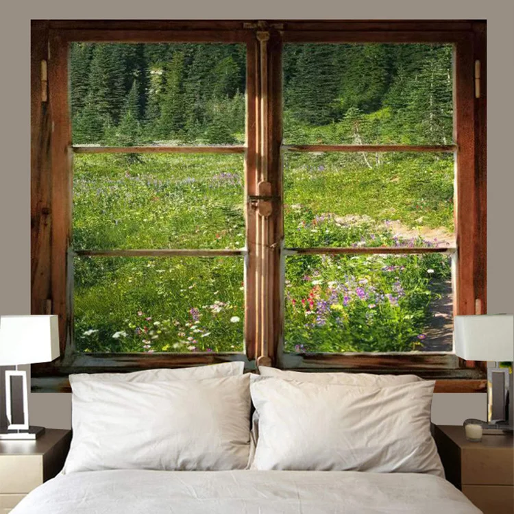 Large Size Outdoor Landscape Rustic Window Scenery Wall Aesthetic Tapestry for Bedroom