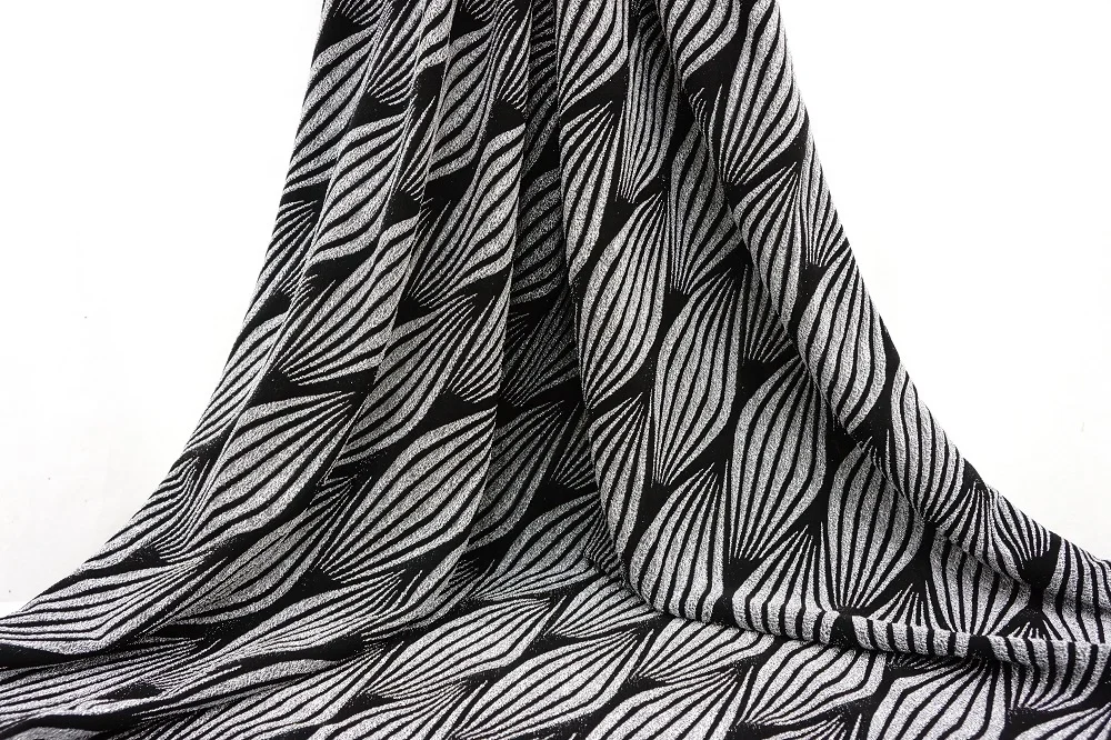 TS-E6001-9 Patterned metllic knit jacquard fabric black silver lurex fabric