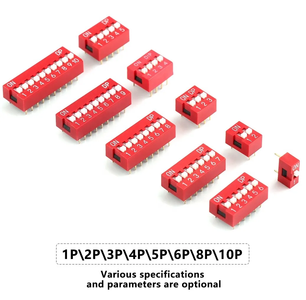 Red Shell 6Position 254mm Dip Switch Slide Type PCB Dip Switch 2.54mm