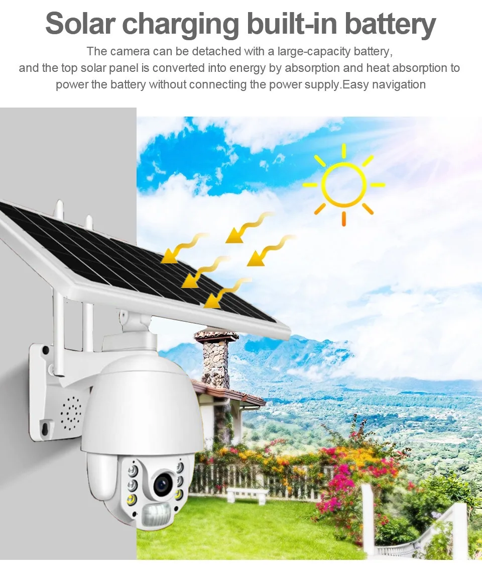 wifi 360 security 2mp ptz mini solar powered 4g wireless camera 24/7 recording low-power