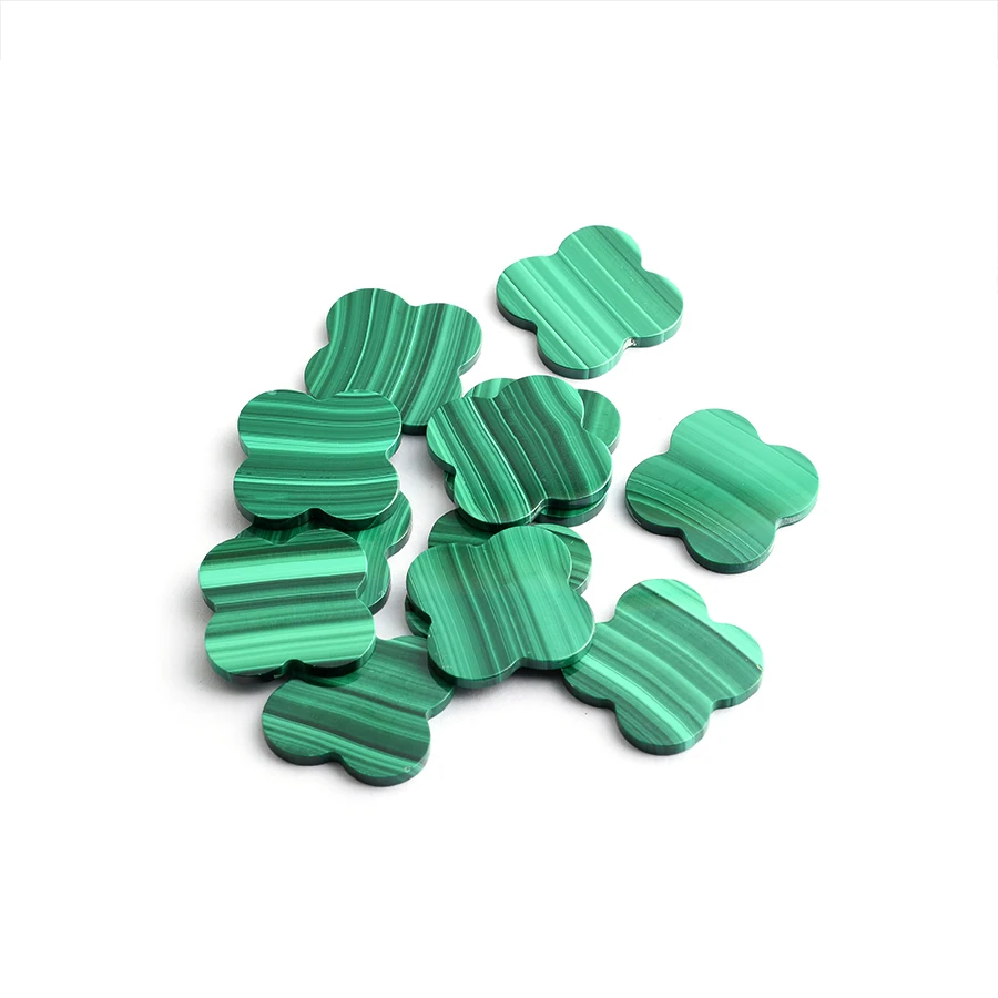 Natural Malachite Cut Size Shape Wholesale High Quality Double Four Leaf Clover Sided Flat Cutting Loose Gemstones Malachite