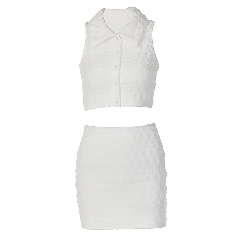 CA2407A 2022 Summer Popular Trending Women Clothes Sexy 2 pieces Tops And Mini Skirt 2 Pcs Set Clothing