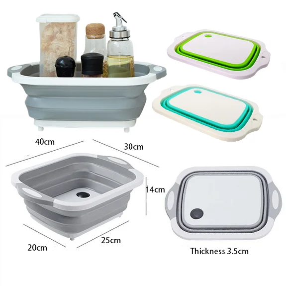 3 in 1 Foldable Storage Collapsible Plastic Wholesale Custom Bulk Kitchen Fruit Vegetable Chopping Cutting Board with Colander