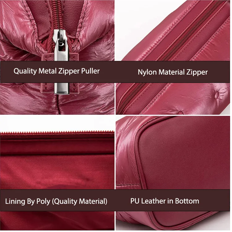 Fashion Down Cotton Cosmetic Bag Waterproof Pu Leather Custom Towel Embroidered Letter Make Up Bag