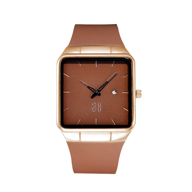 Fashion Guou 8161Simple Internet Red Square Couple Waterproof Fashionable Silicone Women Man Unisex Student Gift Watches