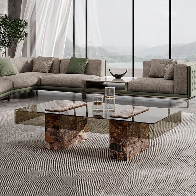 Living room green marble coffee table new design luxury glass top coffee table