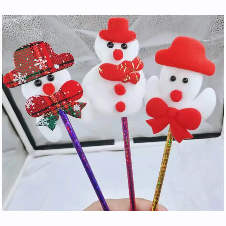 Christmas Gifts Pen Cartoon Snowman Ball Pen Santa Fluffy Pom Pom Ball Pen