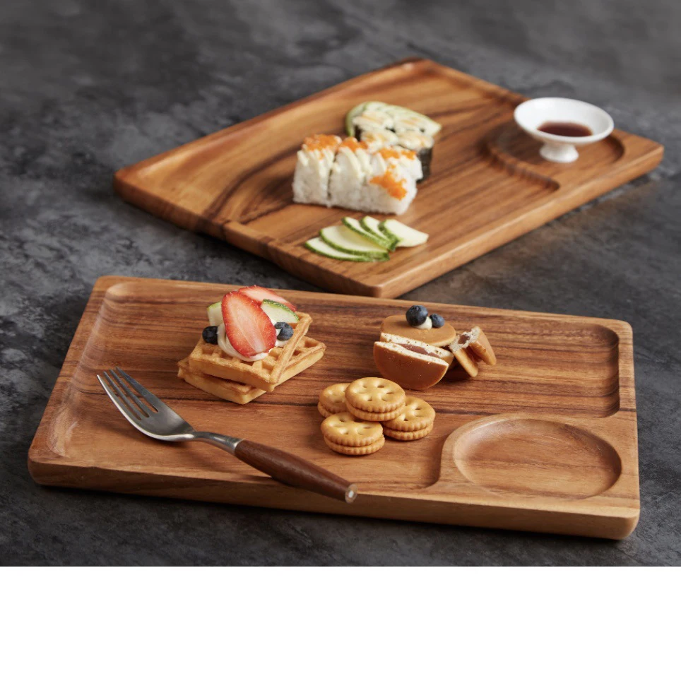 wholesale nordic hot sale cheap acacia solid wood food fruit serving plate round irregular shape  acacia wooden plate