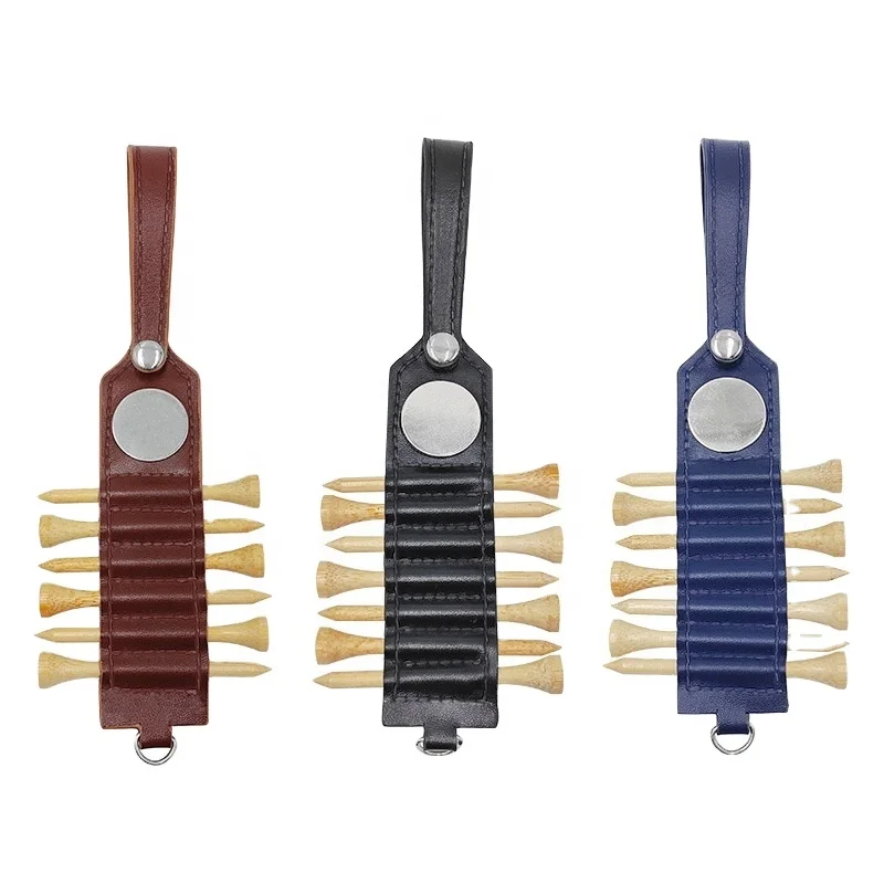 PU Leather Golf Tee Holder Golf Bag Belt Clip with Hook Carabiner Golf Tee Belt Clip