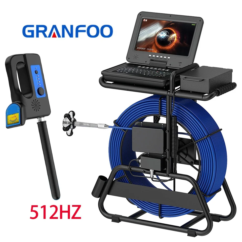 Granfoo 80M Sewer Pipe Inspection Camera 10 Inch IPS 1080P Screen and Meter Counter