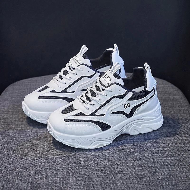 2020 new autumn high quality Custom sheepskin upper running chunky woman sneakers white sport flat footwear white walking shoes