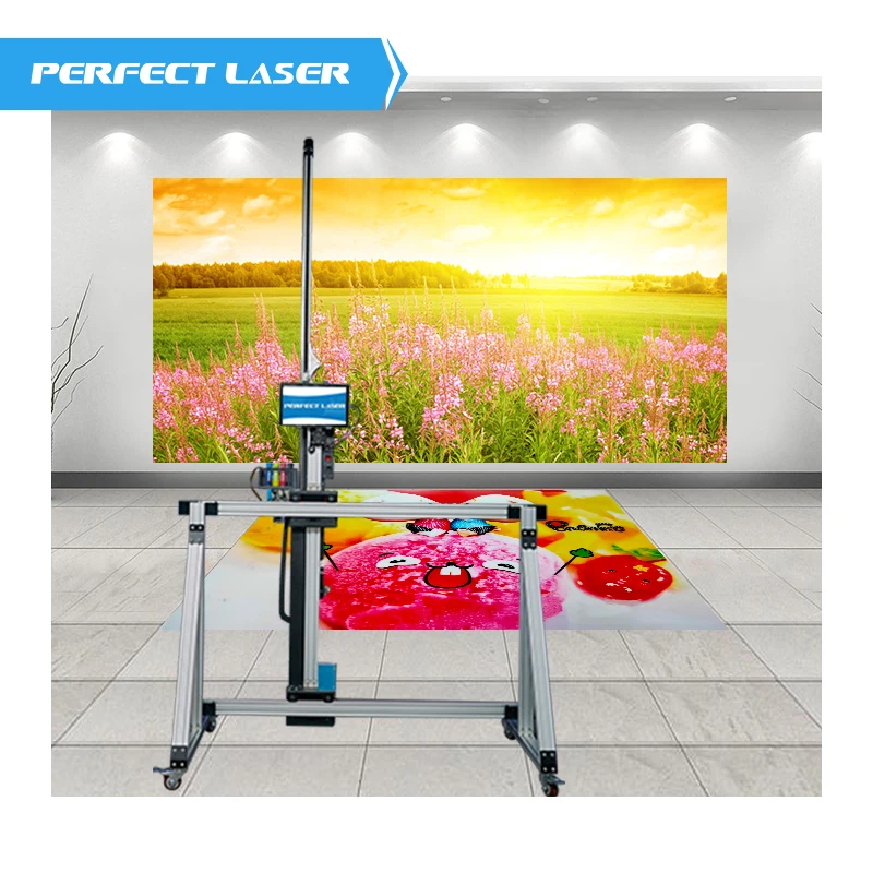 Perfect Laser Large Format UV Wall And Floor Printer Vertical 3D Glass Metal Plastic Printing Machine Painting On Wall Ground
