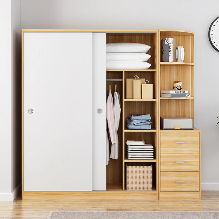 New Design Wooden Sliding Door Wardrobe Simple Modern Panel Wardrobe Storage Cabinet