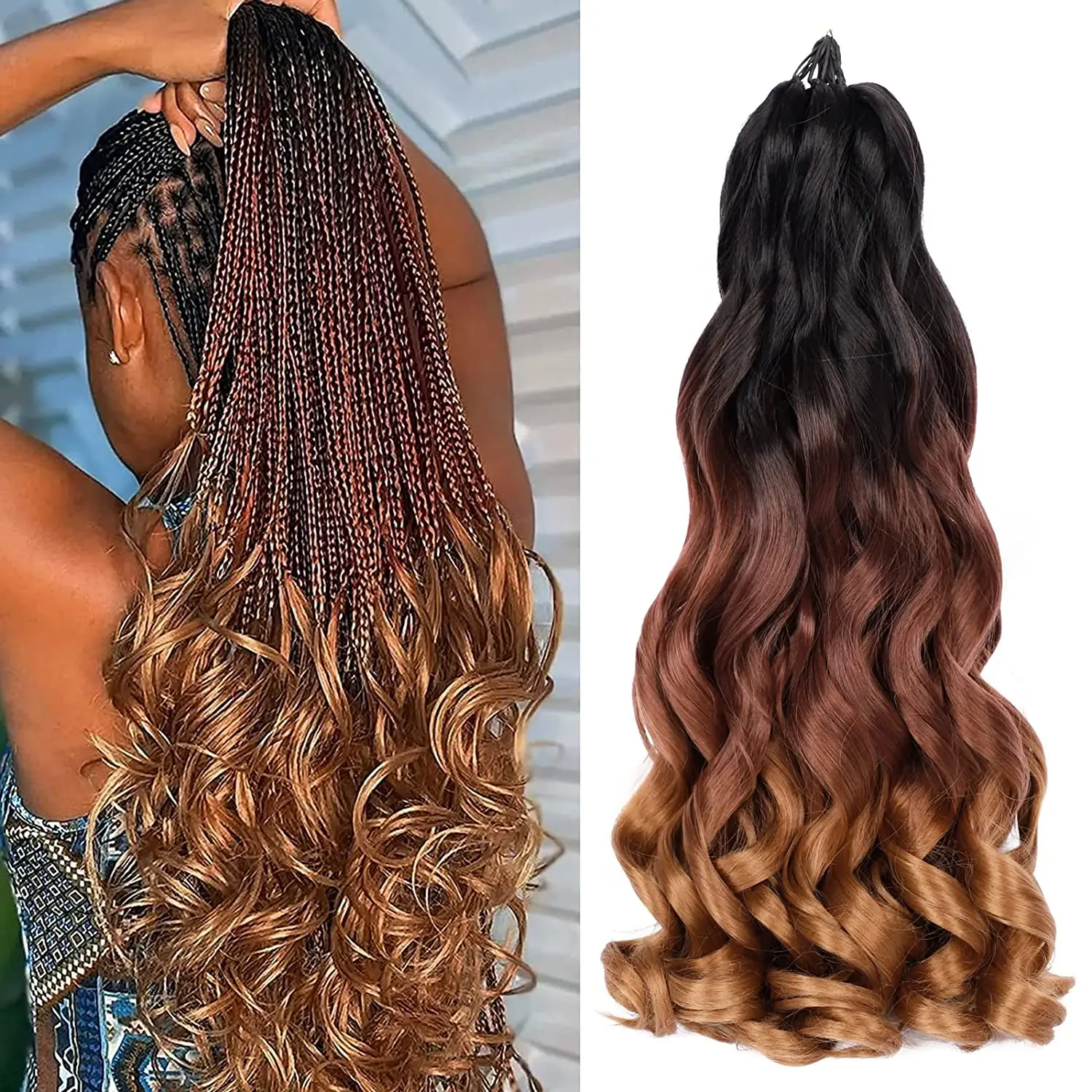 22 inch Synthetic Hair Ombre Crochet wavy Braiding Hair French Curl Loose Wave Spiral Curl Braids