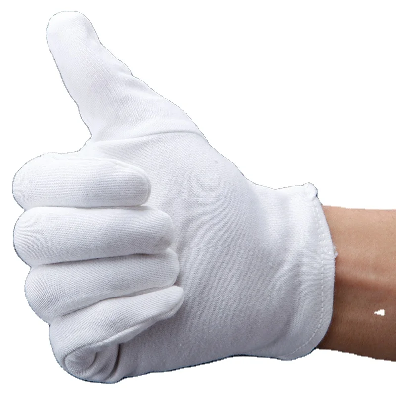 18g Hot Selling Military Uniform Natural Organic Reusable Soft White 100% Plain Unisex Cotton Work Hand Safety Gloves