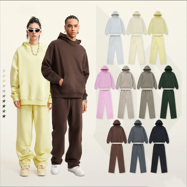 OEM custom logo oversized hoodie sets heavyweight fleece pullover hoodies and sweat pants set unisex custom