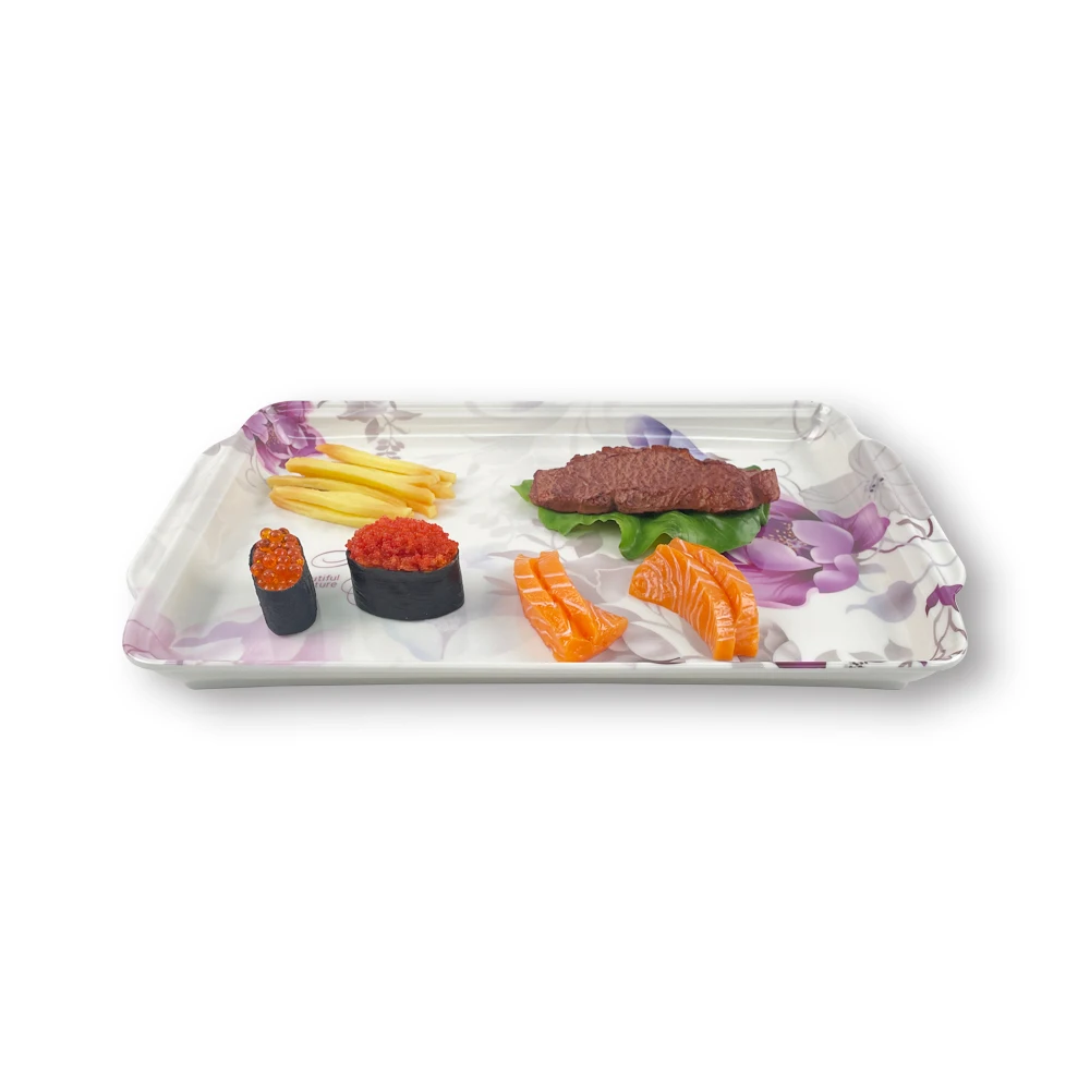 Wholesale New Design Purple Flower Melamine Serving Tray Food Fruits Plate Tea Coffee Trays