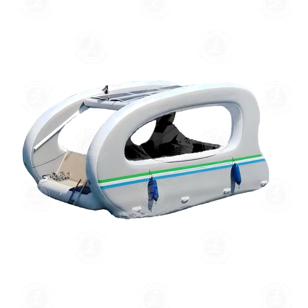 Popular 2024 New Inflatable Cruise Pontoon Solar Powered Catamaran Foldable Solar Boat House for Sale