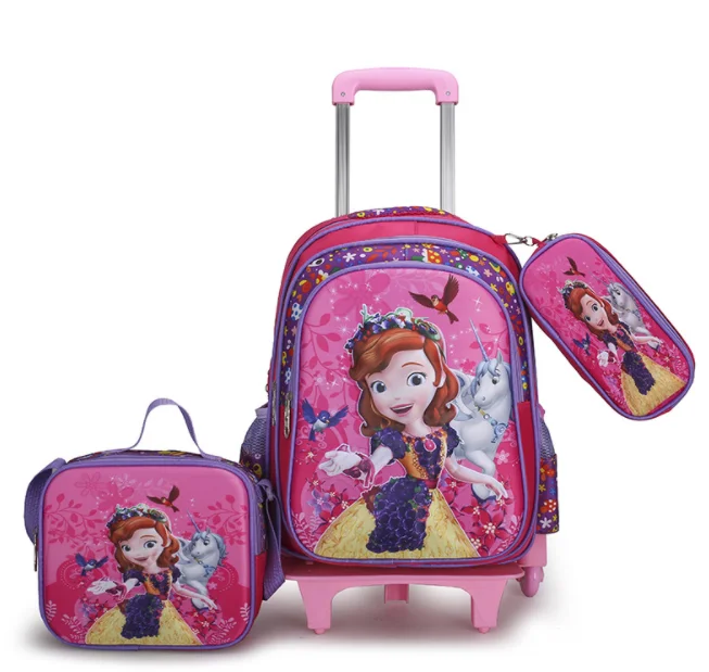 Girls trolley backpack 3D unicorn kids school bag with wheels