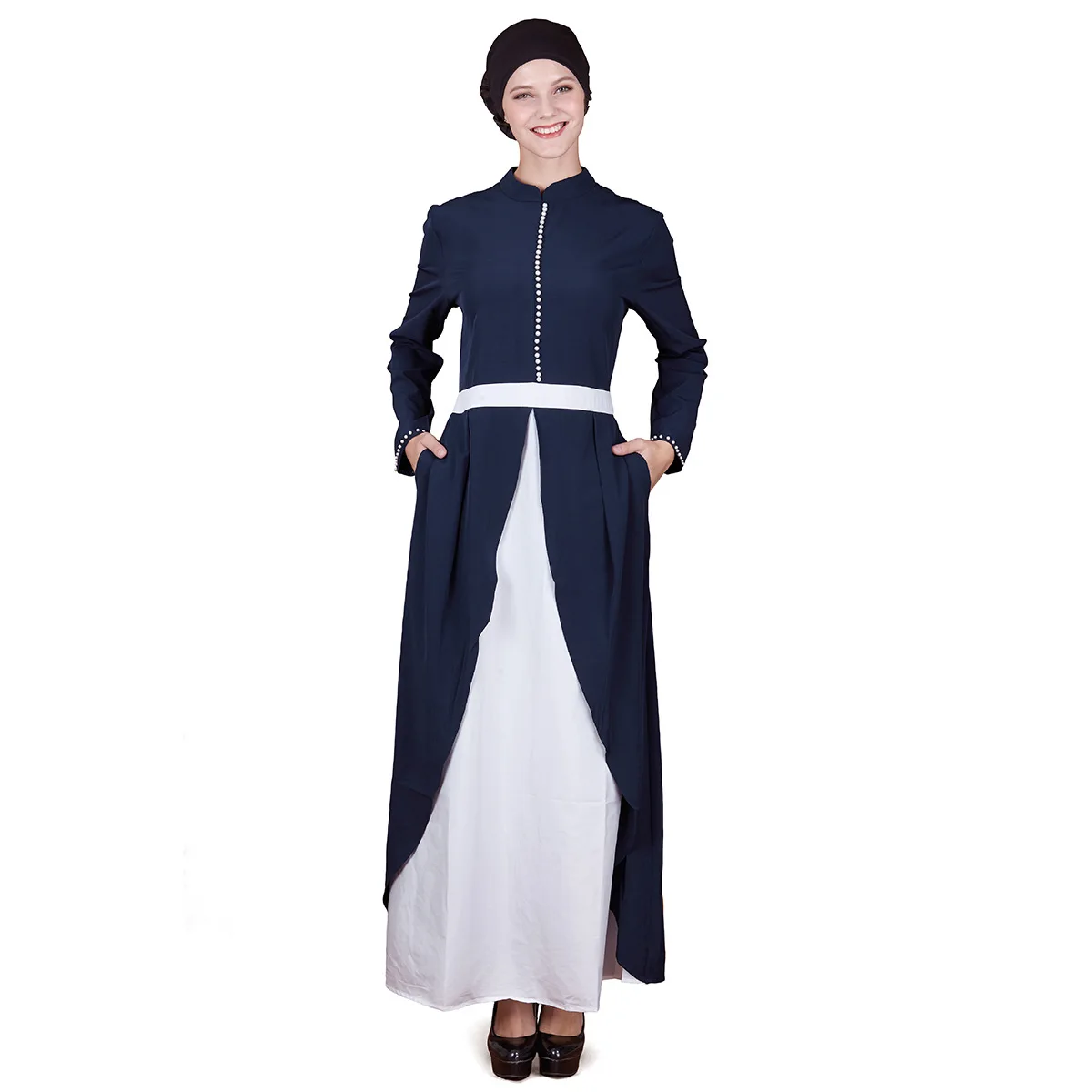 Dubai Islamic Clothing For Women Abaya Muslim Dresses Middle East Muslim Kimono Women Islamic Clothing contrast color dress slim
