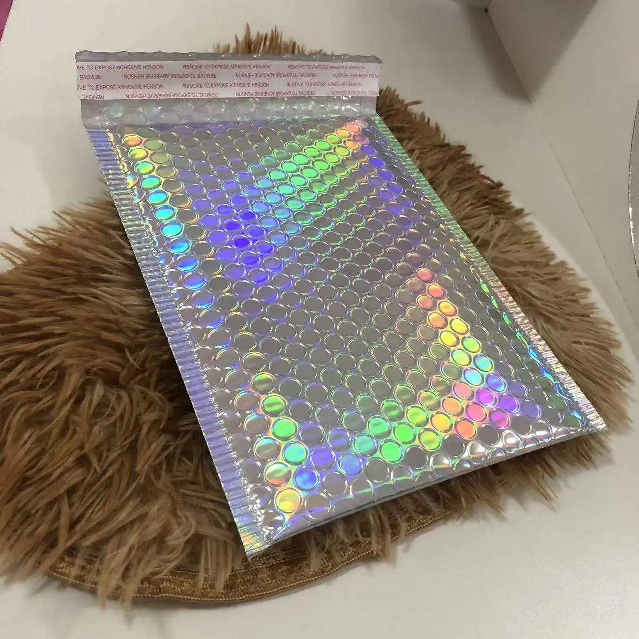 Custom Logo PINK ROSE GOLD Holographic Waterproof Shipping Mailing Bag For Clothes/Cosmetic Packaging