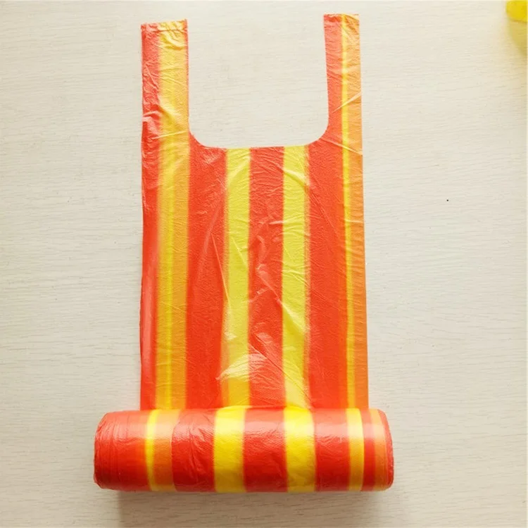 wholesale custom strength disposable PE stripes tote color plastic vest carrier T-shirt bag