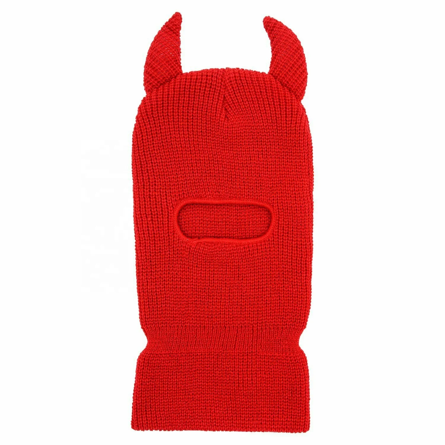 Knitted winter warm whole face red tactical ski mask devil horns one hole ears ski mask for kids