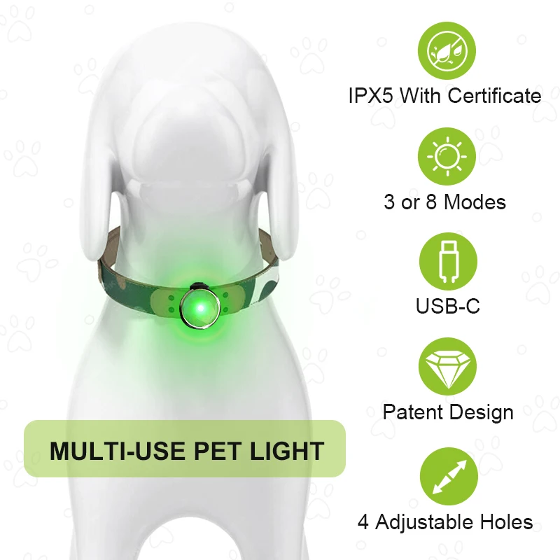 Night Walking Safety Waterproof Rechargeable Light Up Clip On Pet Harness Leash Collar Glowing Pendant LED Dog Light