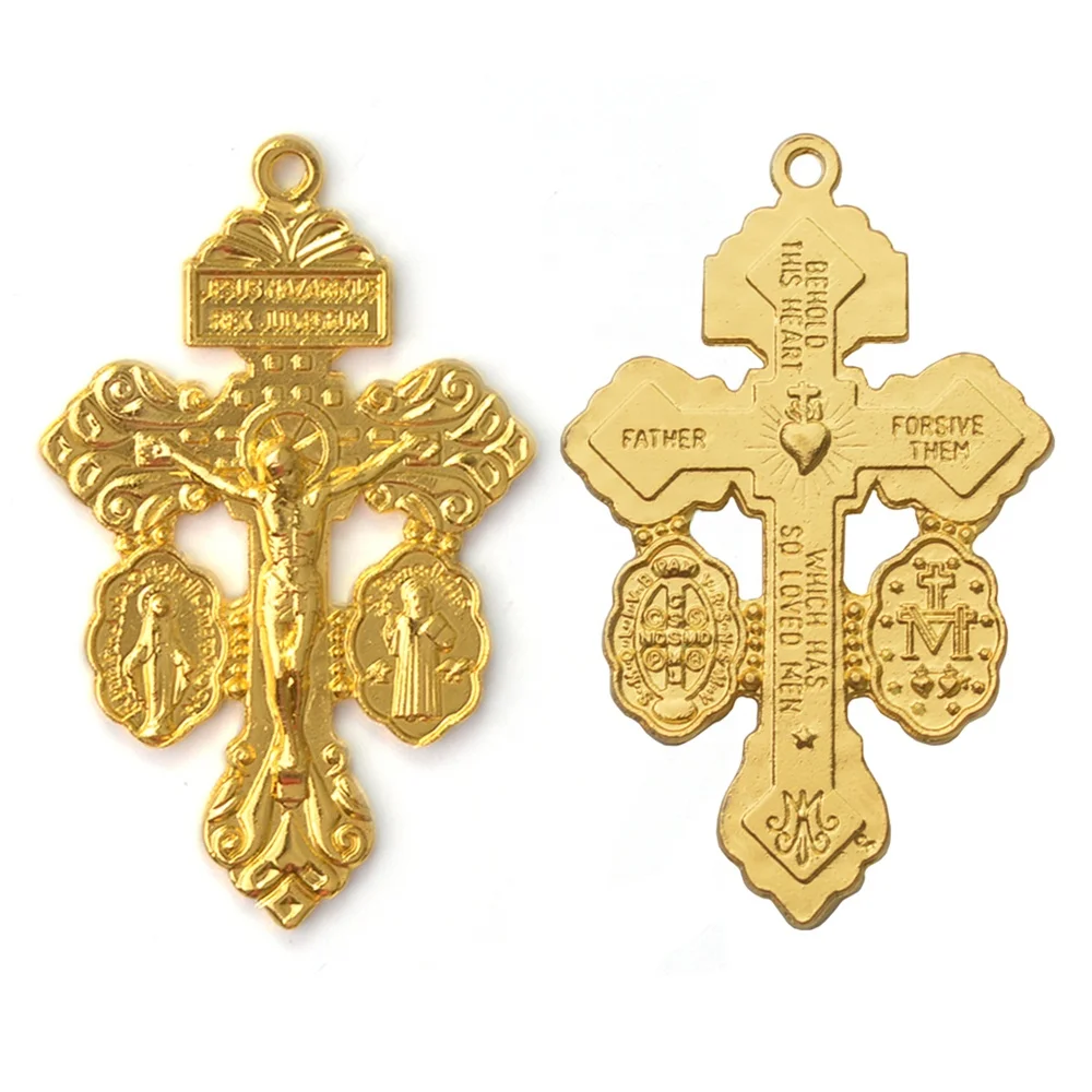 Pardon Indulgence Crucifix Cross Jewelry Unisex Silver-Plated Alloy with Miraculous Medal Saint Benedict Medal for Children