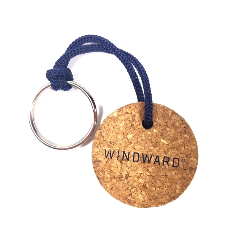 Colorful Holder Black Print 50mm Wholesale Manufacture Logo Nature Cycle key ring holder round keychain cork and metal keychain