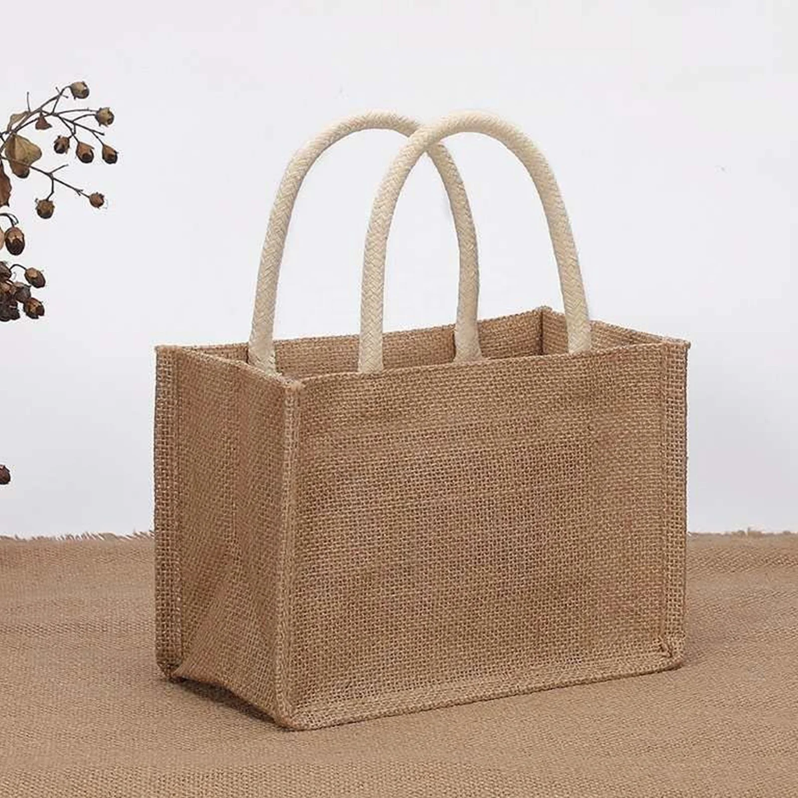 Simple New Design Portable Large Capacity Reusable Jute Shopping Tote Bag