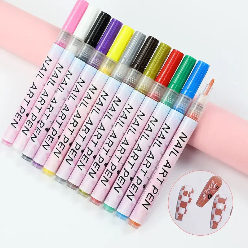 New 0.5mm Nail Manicure Tools Plastic Waterproof Painting Liner Oily Brush White Marker Pen Nail Art Graffiti Pen Gel Pencil