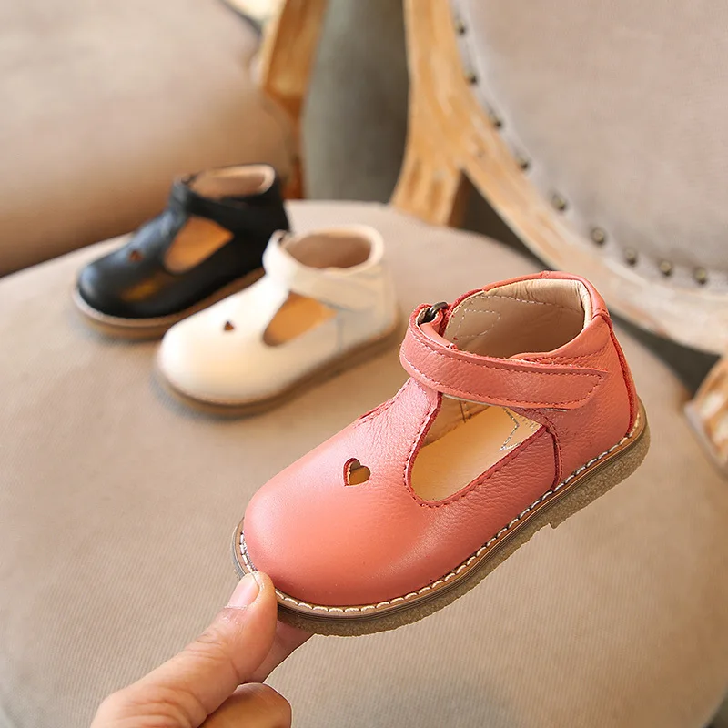 Spring 2021 Baby Toddler Girls Vintage T-Strap Flats Little Kids Genuine Leather Mary Jane Children Pink White Black Dress Shoes