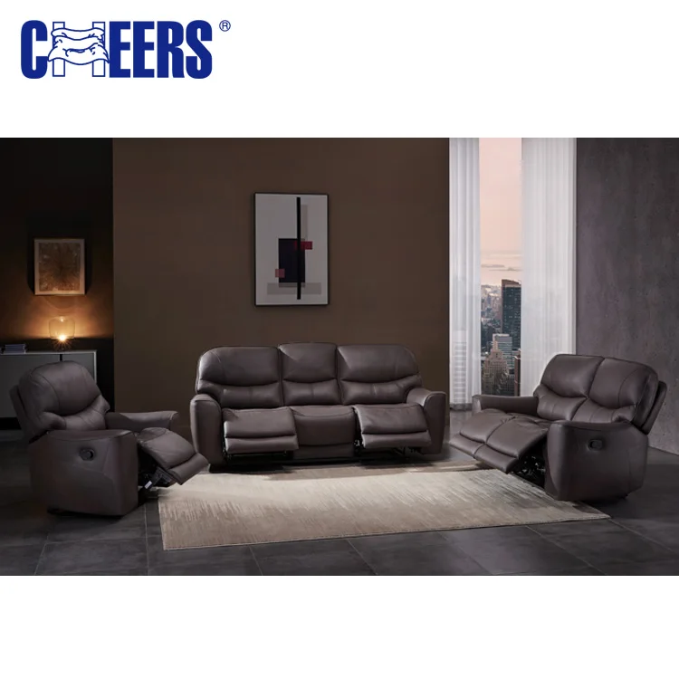 MANWAH CHEERS wholesale brown Fashionable Recliner Seat Luxury Living Room manual reclining 321 fabric Sofa set