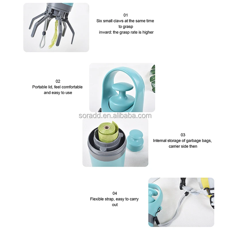 Portable Dog Poop Scooper Sanitary Dog Waste Picker Upper with Bag Dispenser Convenient Pet Waste Cleaner for Dog Walkers