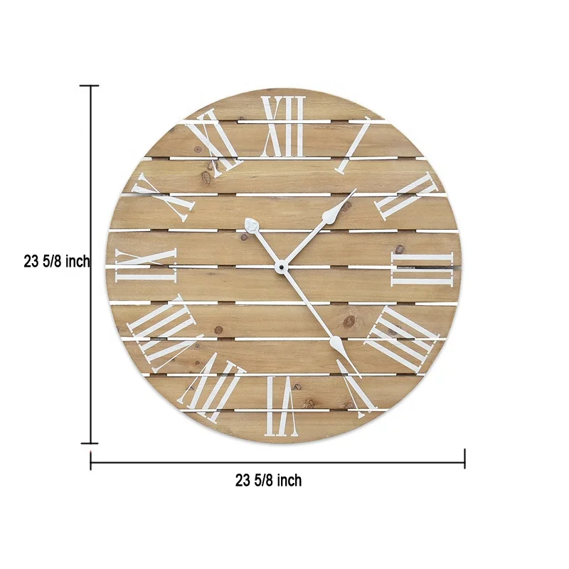 Hot Selling Large Size Roman Numerals Farmhouse Retro Big Wall Clock Splicing Mdf Wooden Strips Vintage Analog Wall Clock