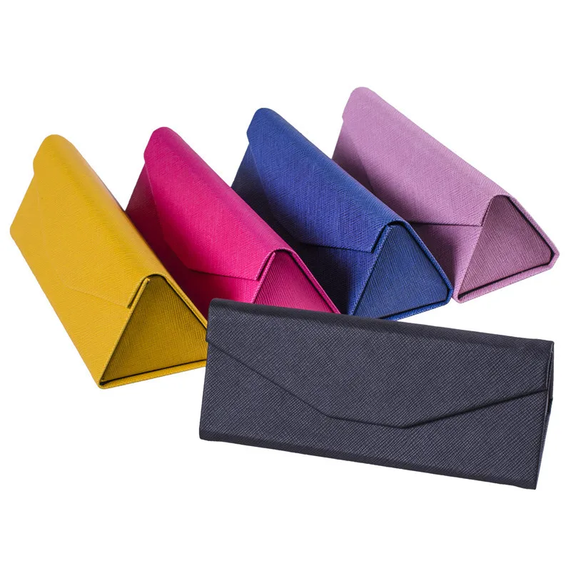 High-end triangular folding glasses case pu leather fine paper eye glasses case sunglasses