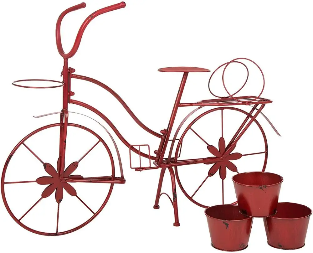 Metal Home And Garden Standing Bicycle Planter Hand Painted Flower Holder