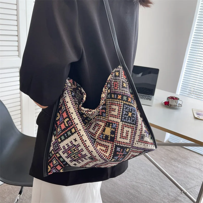 Jr Hot Selling Luxury Casual Folding Eco Promotional Customised Ethnic Travel Large Canvas Tote Bag Hands Bags For Females