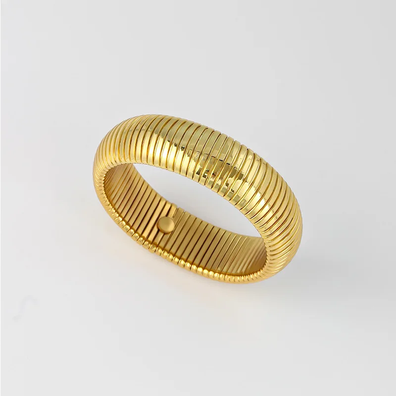 Trendy Stainless Steel Spring Elastic Soft Flexible 20mm width 54g Bracelet Jewelry Simple 18K Gold Plated Bangle For Women