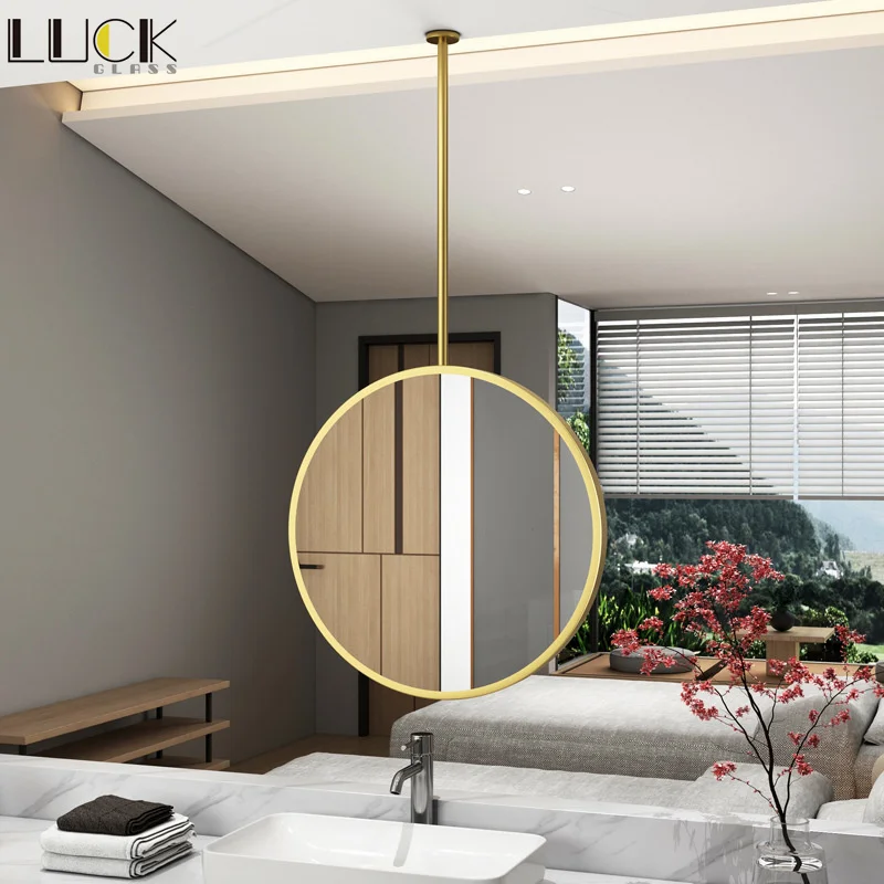 High-Definition Silver Mirror Circular Oval  Smart Bathroom Mirror Defogging LED with Light Makeup Mirror Hanging on Ceiling