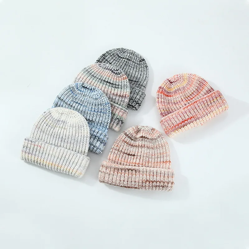 Unisex Cool Rainbow Knitted Hats Female Acrylic Stretch Knit Cap Warm Windproof Gradient Color Cute Winter Beanie