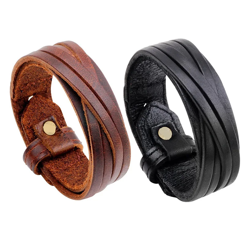 Vintage Punk Genuine Real Leather Bracelet Bangle For Men Handmade Leather Wristband Steampunk Jewelry Mens Bracelets