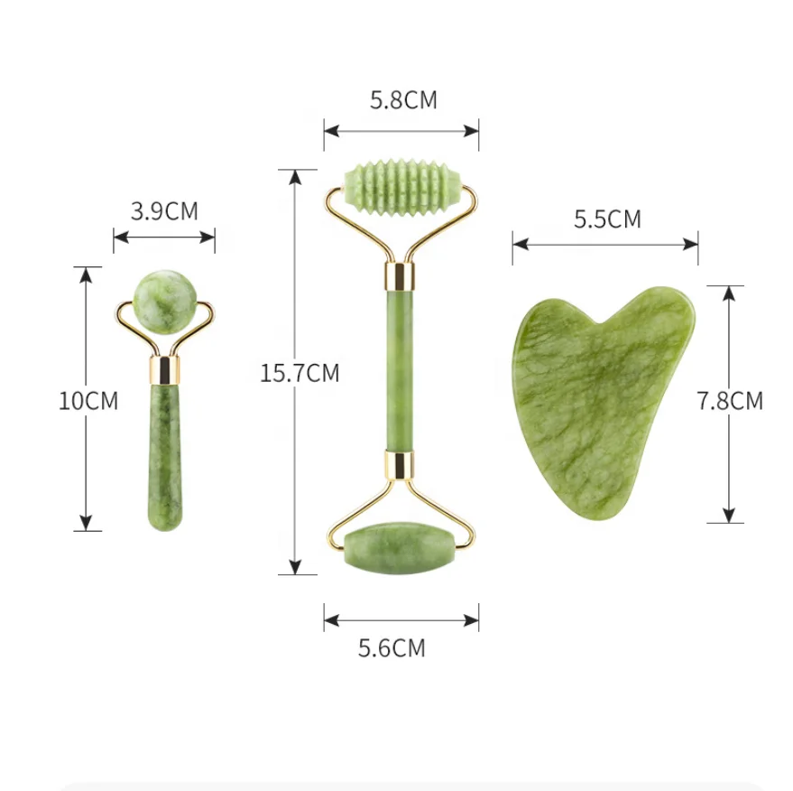 Лидер продаж на Amazon, массажер для лица из трех частей, каменный набор инструментов гуаша и нефритовый роликовый массажер для лица, розовый, распродажа, подарки