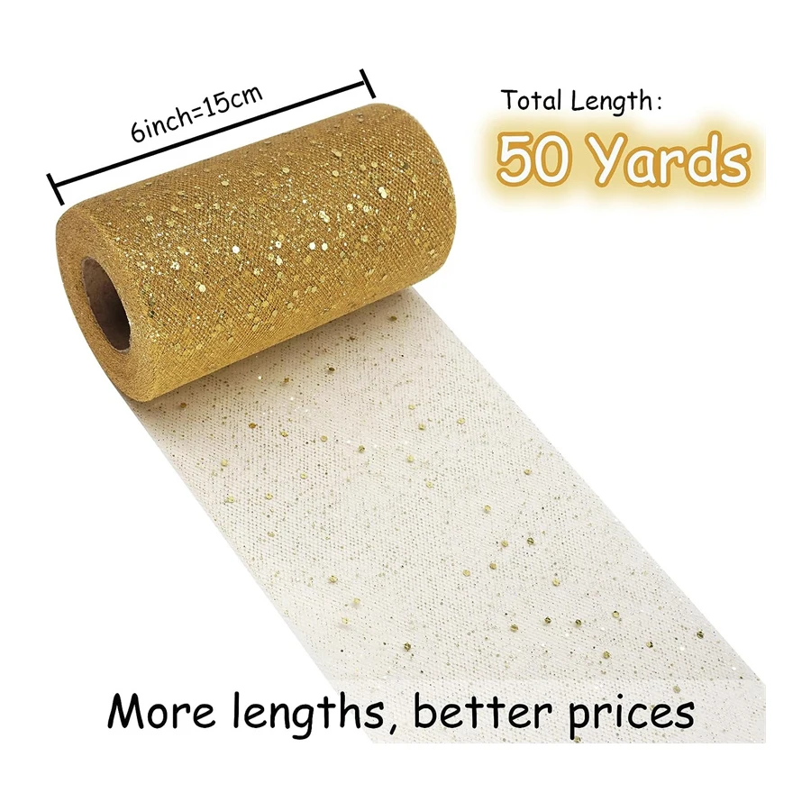 tulle roll 6inch x 50yards with shiny glitter and sequins for tulle bow tutu decoration diy