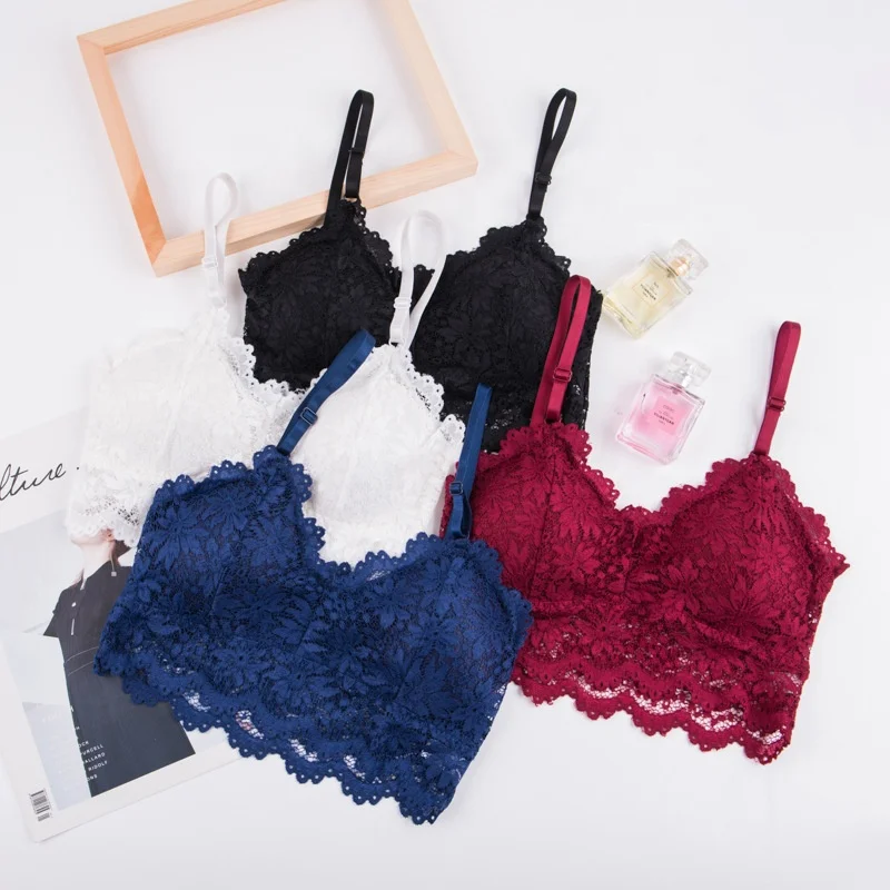 New trend Lace Bralettes for Women Bralette Padded Lace Bandeau Wirefree crop top Comfort T-Shirt Bra